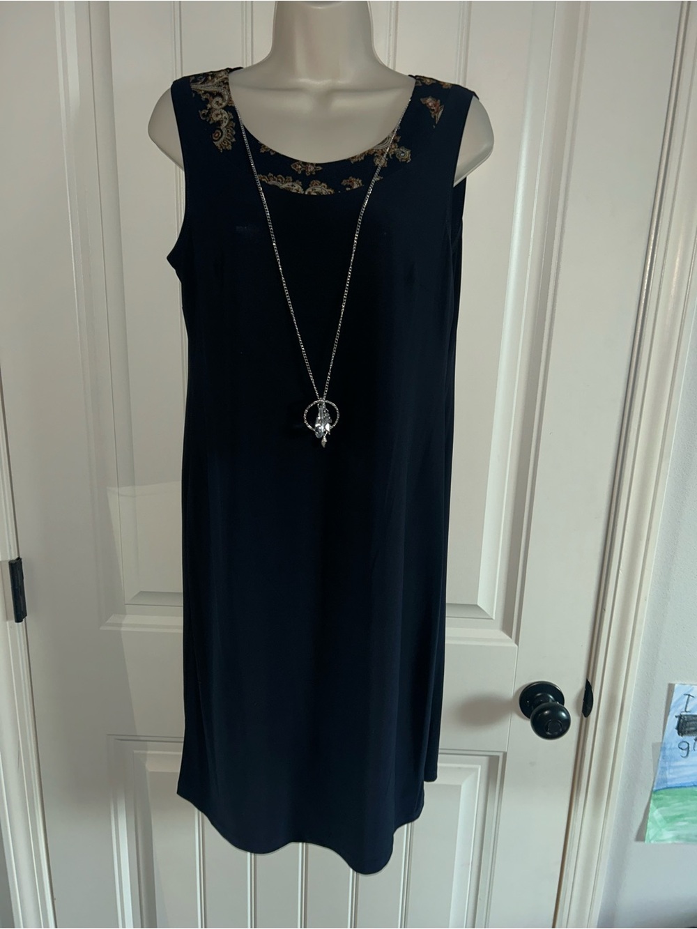 NEW R&M Richards Black Sleeveless Dress with Gold Embroidery Yoke Necklace Sz 6
